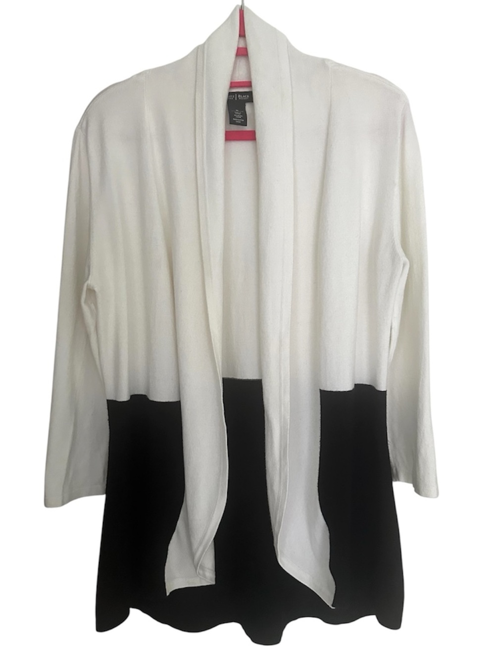 White House Black Market White and Black Colorblock Open-Front Cardigan